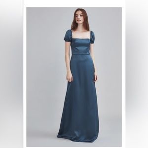 Amsale Petrol satin dress Francesca in petrol